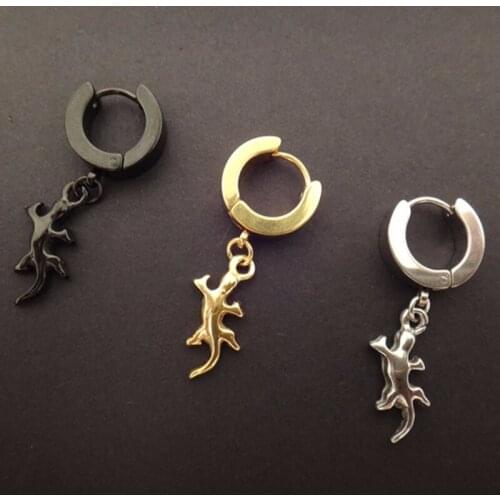 Drop earrings gecko pendant cool animal earring man woman fashion ear piercing jewelry 1 pair