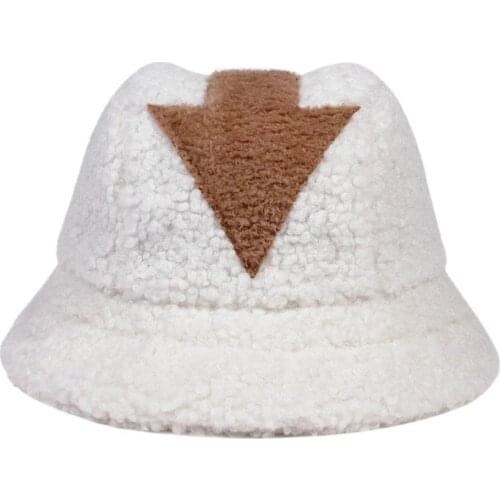 Lamb Wool Appa Bucket Hat Winter Warm Fishing Caps Faux Fur Arrow Symbol Printed Appa Bucket Hat Men Women Tide Flat Top Hats