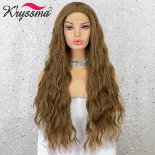 Kryssma Long Wave Synthetic Wigs For Copper Red Pink Purple Brown Lace Front Wig Women Cosplay Wigs Heat Resistant Fiber