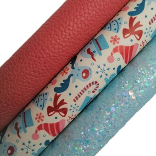 Blue Glitter leather, Jingle bell Printed synthetic leather, Litchi Faux Leather Sheets For Bow A4 21x29CM Twinkling Ming KM619