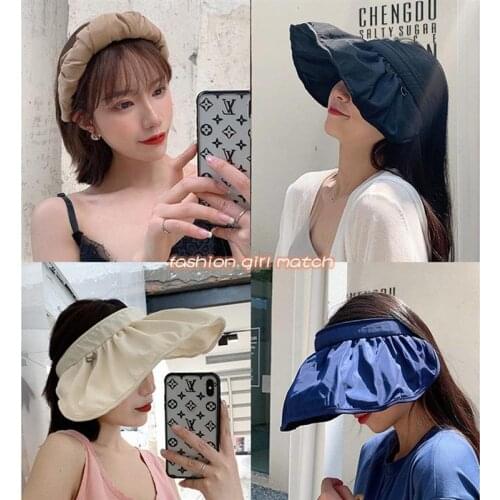 2 In 1 Foldable Sun Hat Sunscreen Anti-UV Hair Hoop Caps Sun Visor Summer Beach Hats For Women Girls Beach Cap UV Protected Hat