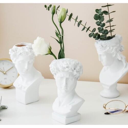 Sculpture Flower Vase David Head Statue Pot Makeup Brush Organizer Desktop Pencil Holder Stationary Stand Home Decor Organiser
