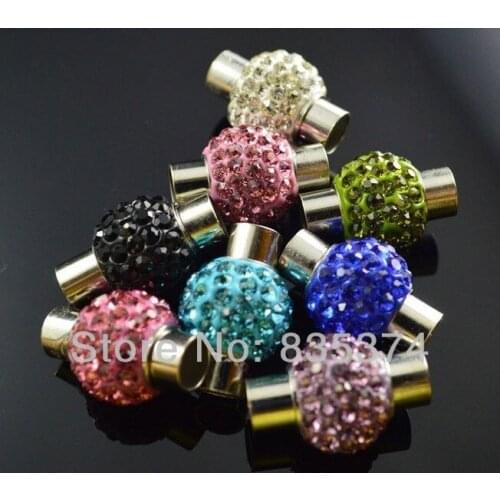 Mixed color Crystal Shambhala Disco Ball Magnetic Clasp with Inner hole 5mm silver stone Bracelet Necklace Jewelry Clasps