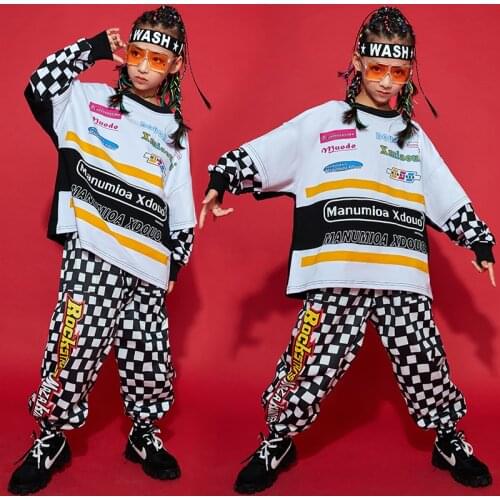 Boys Hip Hop Clothing Sweatshirt Long Sleeve Girls Tops Plaid Pants Kids Street Hip Hop Dance Outfit Stage Show Rave Wear BL5453