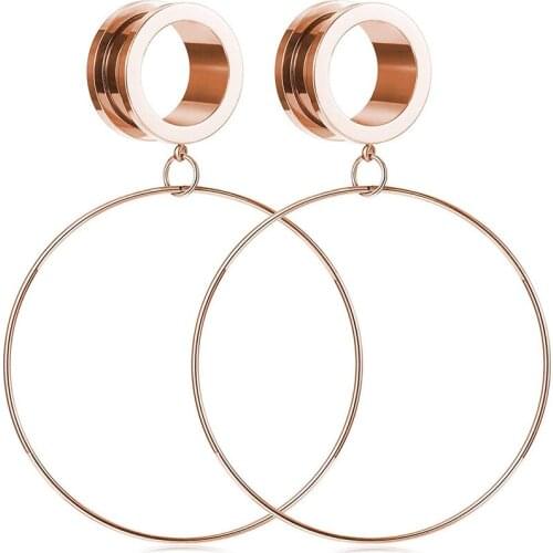 Surgical Steel Ear Tunnels Gauges Stretcher Ear Plugs Expander Screwing Back Dangle Earlobe Piercing 4-20mm