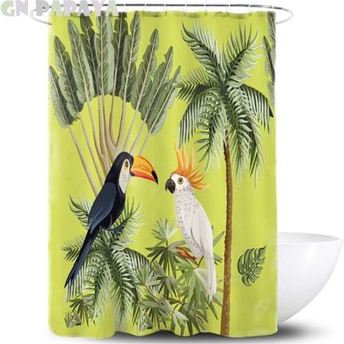 Tropical plant parrot green Bath Curtains Waterproof Polyester Fabric cute kid‘s’ Shower Curtains Screen with Hooks Accessories