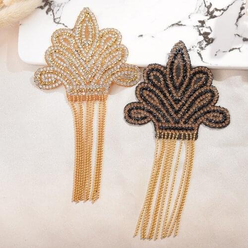 Creative Tassel Crystals Rhinestone Diamond Decal DIY Clothing Bags Sticker Hot Melt Adhesive Chain Flatback Rhinestone Applique