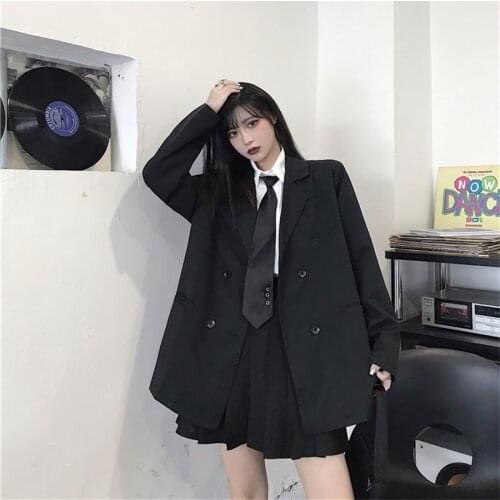 Streetwear Autumn New Vintage Fashion Harajuku Style Coat Basic Full Sleeve Double Breasted Loose Casual Suit Coat For Female