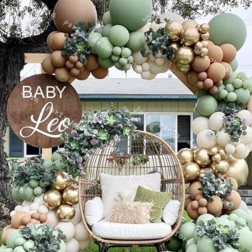 Balloons Garland Retro Green Mama To Be Later Balloon DIY Baby Shower Happy Birthday Natural Sand color New Year Decoration