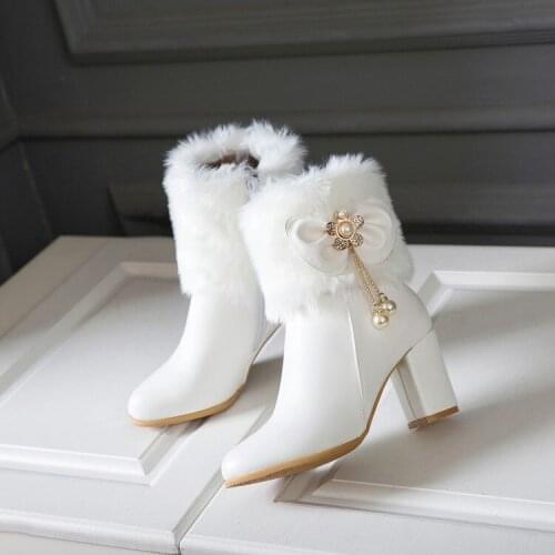 Plus Size 9 10 11-19 boots women shoes ankle boots for women ladies boots Hair bow water diamond pearl pendant