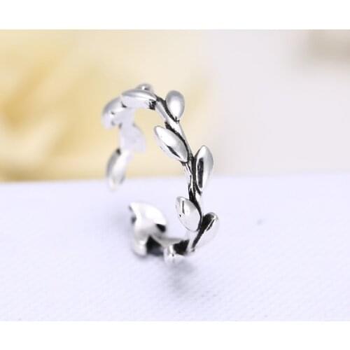 Retro Style 925 Sterling Silver Leaves Open Rings For Women Vintage Jewelry Accessories Free Shipping