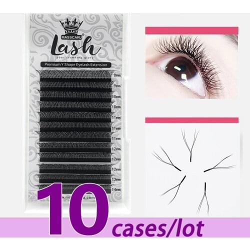 10Cases/Lot Wholesale Price Russian Volume Korea Soft Natural Y Eyelash Extension 8-14mm Y Shape New Style Y lash extension