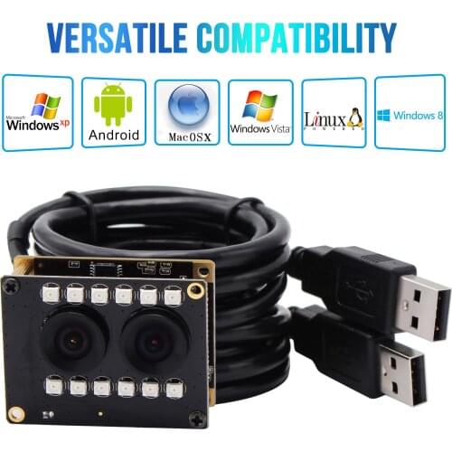 2.0 Megapixels AR0230 Sensor WDR 105dB No distortion lens 1080P FULL HD UVC USB Webcam Camera Module with RGB and IR W/B Mode