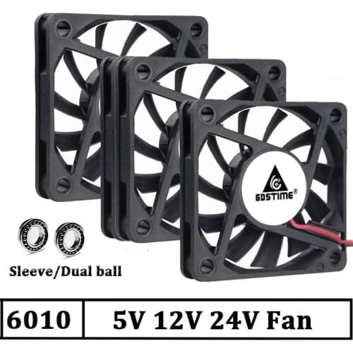 2 pcs Gdstime 60mm 24V 12V 5V 6cm Brushless USB 2pin 3pin DC Cooler Fan 60x10mm 6010 ball for computer pc cpu case Cooling Fan