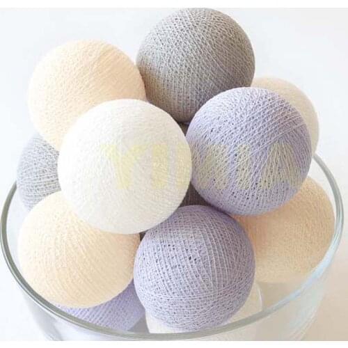 20 Pastel Lavender Grey Cream White Cotton Ball Lights for Bedroom Nursery Birthday Gift Wedding Party Fairy Patio Customizable