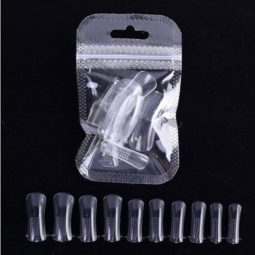 20pcs Clear Nail Forms Acrylic False Fake Nails Full Cover Quick Building Mold Tips Dual Forms Nail Finger Extension