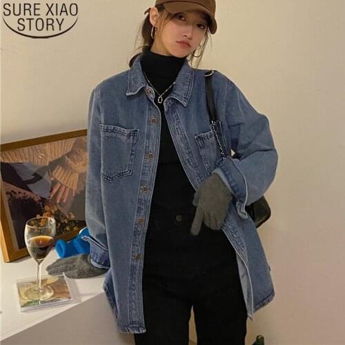 2021 Plus Size Denim Jacket Women Coats Autumn New Jacket Women Clothing Korean Fashion Blue Loose Jacket Casual Tops 16294