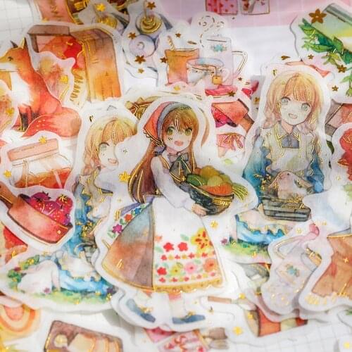 40pcs/pack Bronzing Washi Sticker Set DIY Decorative Stickers Stationery Kawaii Vintage sticker Office School Supplies