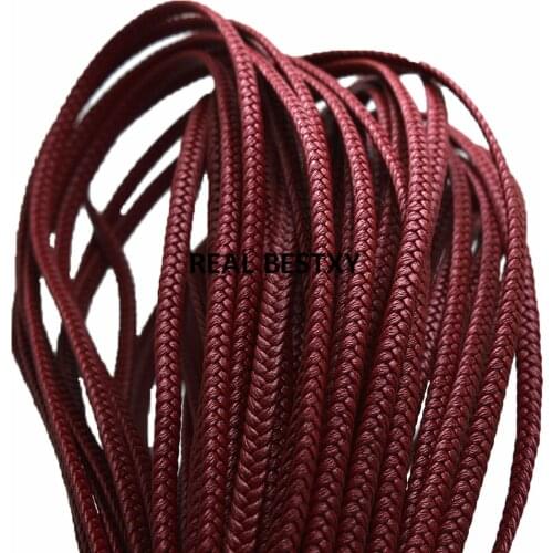 5m/lot approx 5*2mm dark red Flat Braided Bolo Leather Cord Leather Cords Rope String Jewelry Making leather strings cords