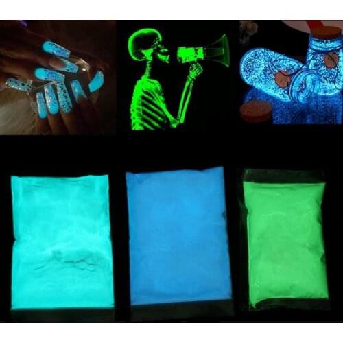 50g Yellow Glowing Luminescent Powder Green Blue Light Luminous DIY Nail Art Glitter Powder Phosphor Pigment Noctilucent Lasting