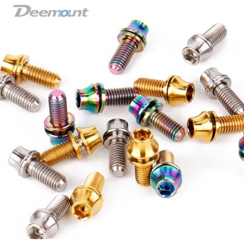 Deemount 4PCS/Lot Titanium TC4 Bolts M5x12mm Hex Head W/Washer for Bicycle Bottle Cage Install MTB Ti Parts Screws