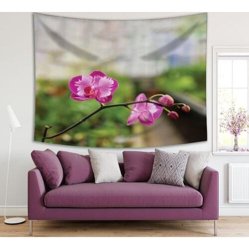 Tapestry Orchid Flower Close Up Photo with Blurred Background Nature Floral Art Pink Green