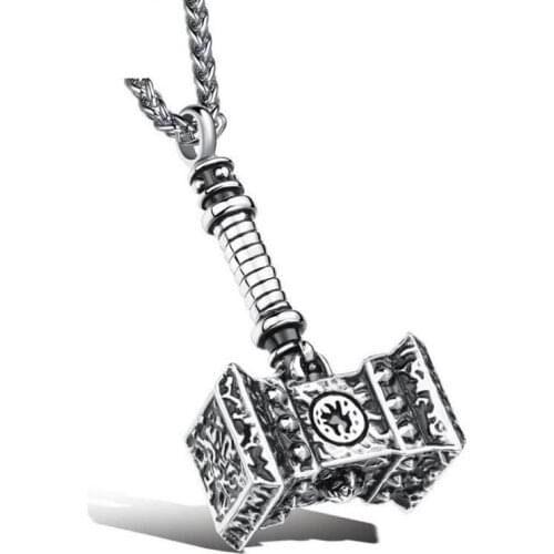 KKCHIC Fashion Jewelry Thors Hammer Pendant Necklace Stainless Steel Mens Punk Personalized Viking AXE Chain Male Accessories