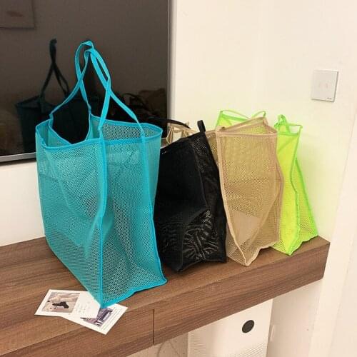 Fashion Mesh Totes Women Net Shoulder Bag Handbag Fruit Grocery Reusable Foldable Shopping Bags Beach Large Capacity Casual