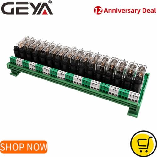 GEYA NGG2R Modular PLC Din Rail Type 12 Channel Relay Module with Fuse Protection AC DC 12V 24V