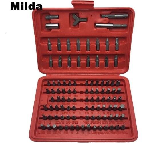 Milda 100pcs/set Professional Drill Bits Set Sturdy Chrome Vanadium Steel Screwdriver Head Set Torx Hex Bit Set with Case