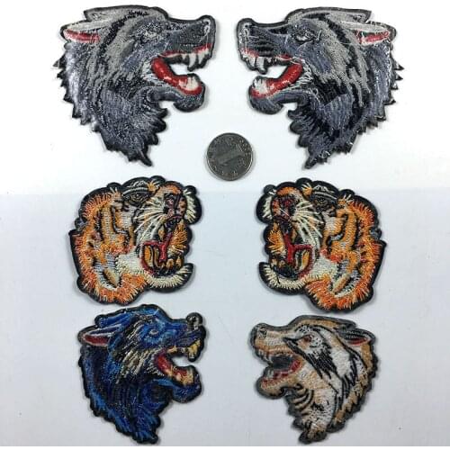 Animal wolf head tiger head patches wholesale embroidery Iron on clothes T-shirt for kids, DIY embroidery Clothing accessories