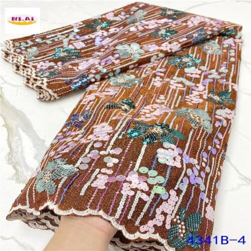 Latest african lace fabric 2021 high quaqlity wedding nigeria french lace fabric sequins lace embroidery For Dress NA4341B-2