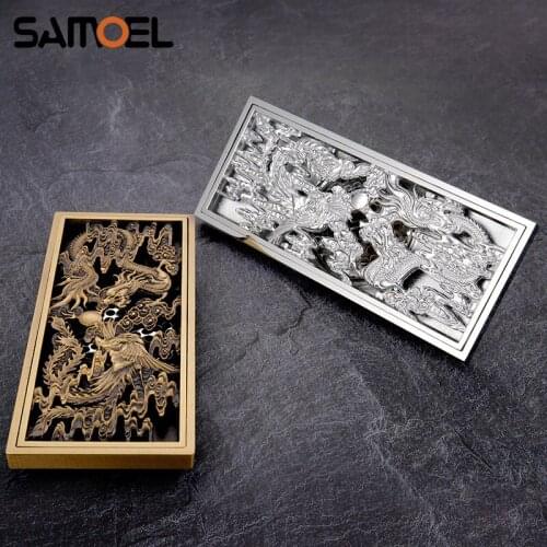 New Arrival Antique Brass Bathroom 20cm Square Anti-stink Floor Drains Chrome Shower Room Liner Drain With Pattern Design FD824