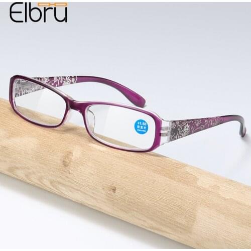 Elbru Anti Blue Light Reading Glasses Ultralight Floral Printed Frame Anti-fatigue HD Lens Presbyopia Eyeglasses Degree 1.0 4.0