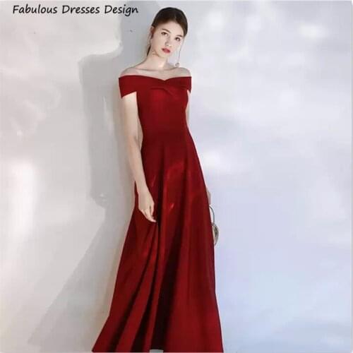 Formal A Line Prom Dresses Burgundy Off Shoulder Long Robe De Soirée 2021 Cheap Customized Wedding Party Dress