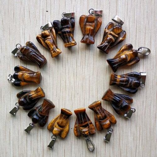 Wholesale 20pcs/lot Fashion top quality Carved natural tiger eye Stone Angel charms Pendants jewelry for making Free shipping