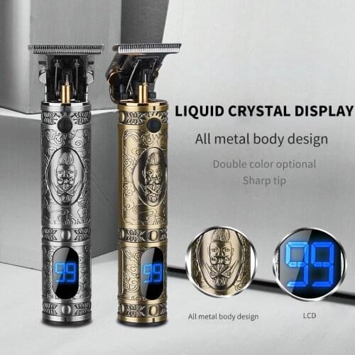 Professional Retro Oil Head Hair Clipper MenS Special T9 Upgrade LCD Rechargeable Engraving Push White Hair Clipper