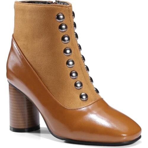 33-46 Size Women Ankle Short Boots Square High Heels Winter Booties Woman 2019 Zipper Women Shoes