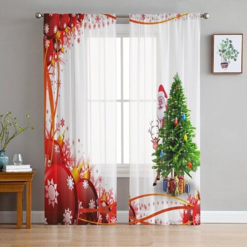 Christmas Decoration Gift Santa Claus Curtains Tulle For Living Room Bedroom Kitchen Chiffon Sheer Window Treatment Decorations