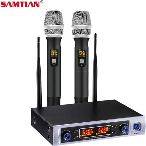 SAMTIAN Wireless Microphone Set Professional UHF Automatic Handheld Frequency Adjustable 100M Receive Karaoke Microphone