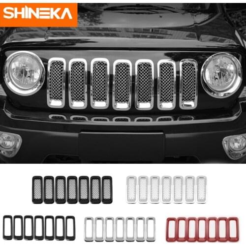SHINEKA Racing Grills ABS Car Front Mesh Grill Grille Decoration Cover Trim Stickers For Jeep Patriot 2011-2016 Accessories