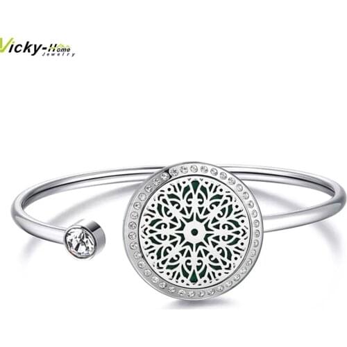 Snow 25mm Magnet Aroma Locket Stainless Steel Essential Oils Aromatherapy Locket Bracelet Can Wiggle Up and Down