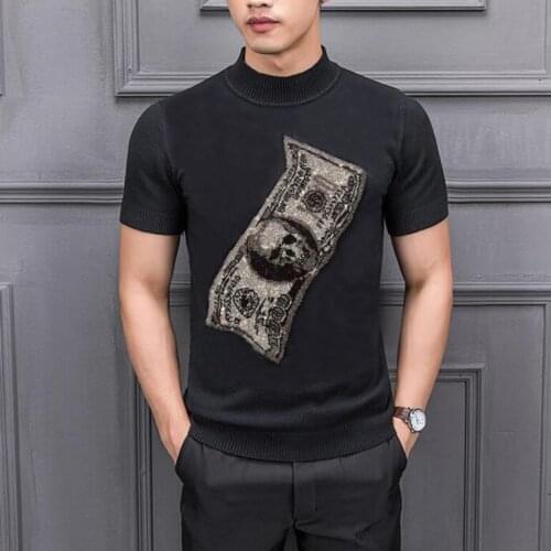 Rhinestones Sweater Men 2021 New Arrival Casual Pullover Men short Sleeve O-Neck Hot drill Knitted Men Sweaters Streetwear