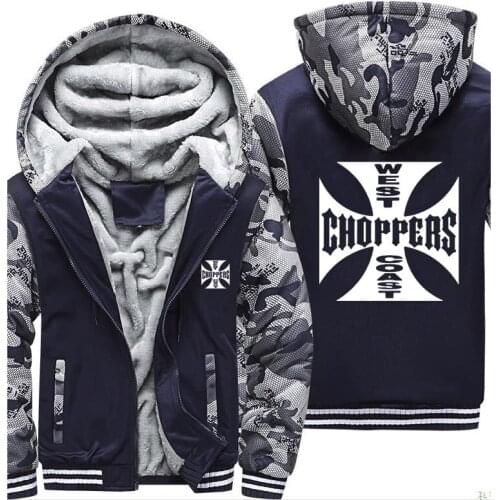 West Coast Choppers Printed Hoodies Men Camouflage Sweatshirts Winter Warm Thicken Fleece Zipper Coat Jacket harajuku Hoody Male