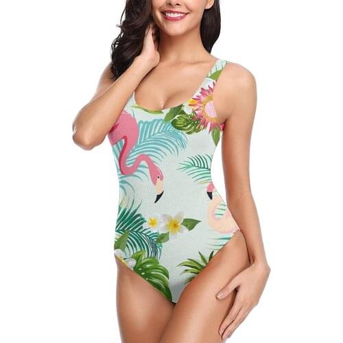 Tropical Vintage Pink Flamingo Palm Trees Womens Swimsuits One-Piece Swimsuit Women Athletic Training Swimwear Bathing Suits