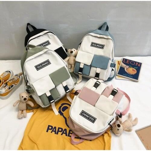 New Waterproof Nylon Women Backpack Female High School Bags for Teenage Girls Double Front Pockets Mochilas Travel Backpacks