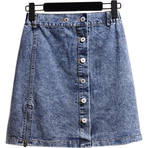 Plus size XXL-6XL Denim Skirt High Waist A-line Mini Skirts Women 2019 Summer Elastic waist Single Button Blue Jean Skirts G353