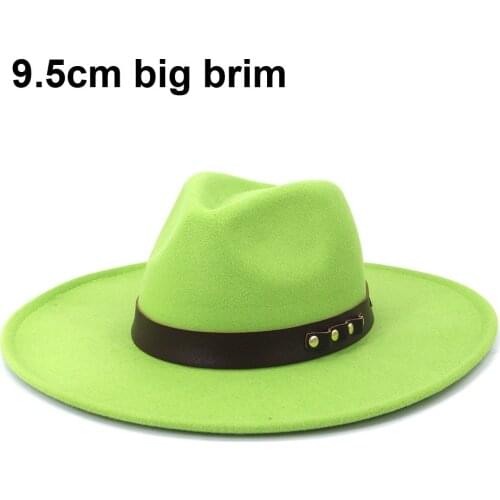 2021 New Arrivel 9.5cm Big Brim Women Men Vintage Jazz Panama Fedora Hat Autumn Winter Woolen Cap Outdoor Trilby Hat