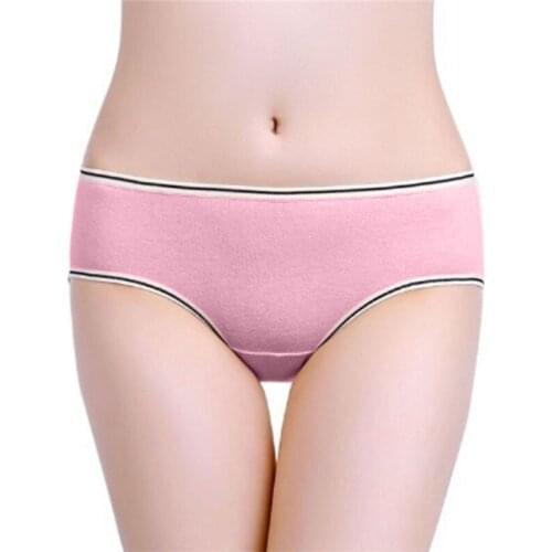 Women Casual Solid Underwear Briefs Female Cotton Mid Waist Underwear Girl Cute Lingerie (Free Size+Plus Size XL)