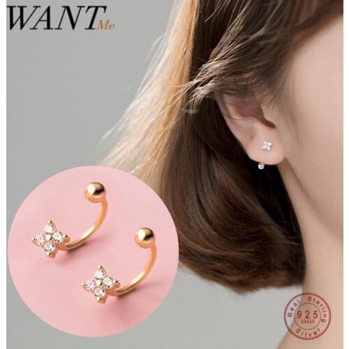 WANTME 925 Sterling Silver Simple Fashion White AAA Zircon Flower Rotating Stud Earrings for Women Fine Jackets Piercing Jewelry